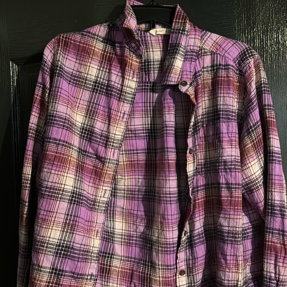 Purple plaid button up top